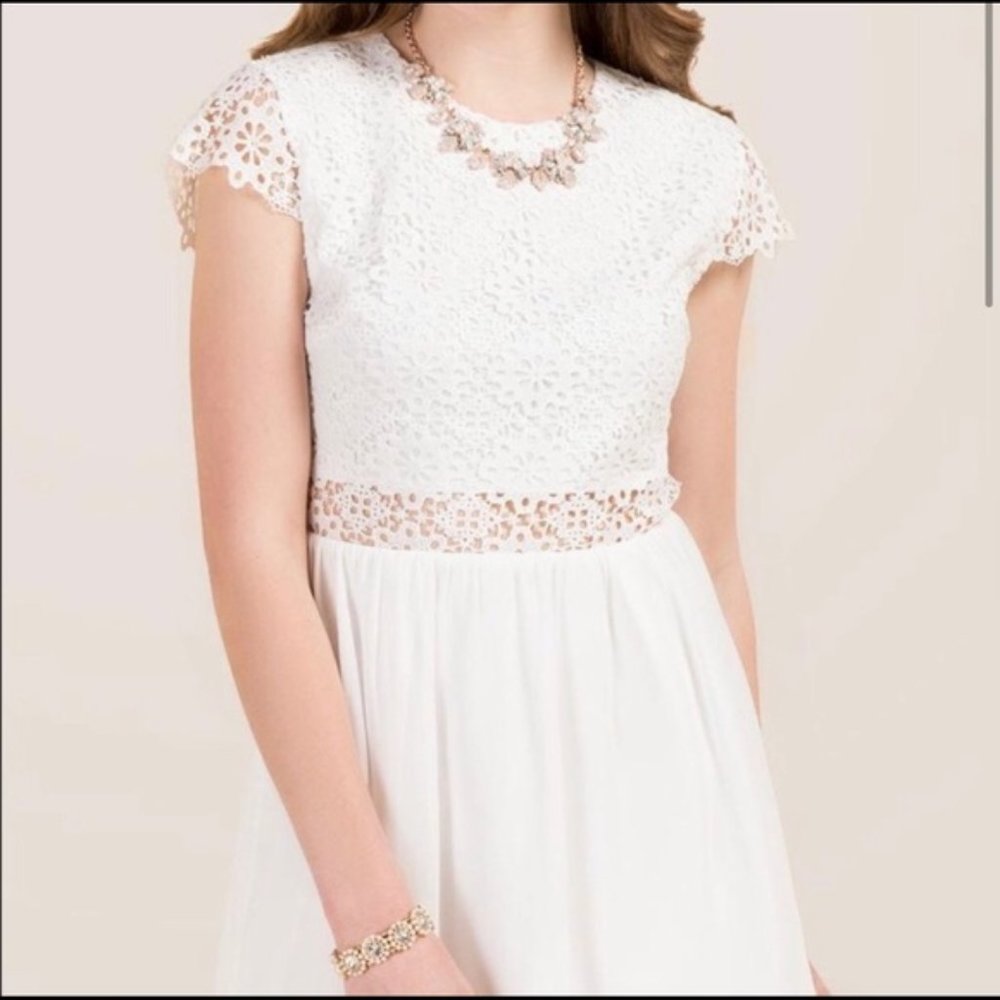 Francesca's white lace cutout back dress